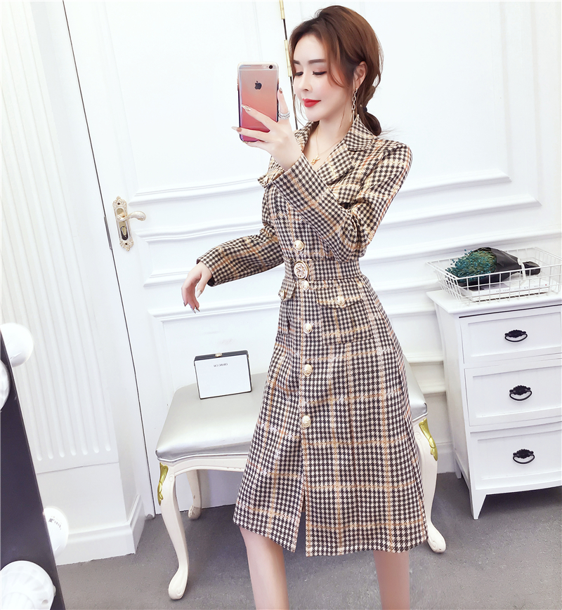 Long leather cashmere dress autumn and winter fashion coat