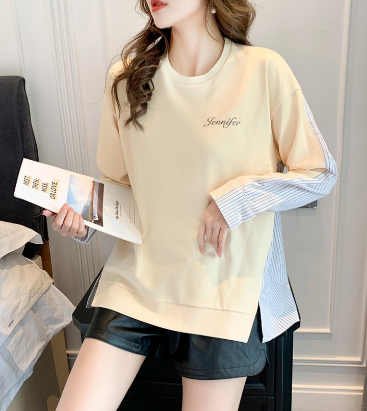 Autumn round neck splice shirt lazy loose hoodie for women