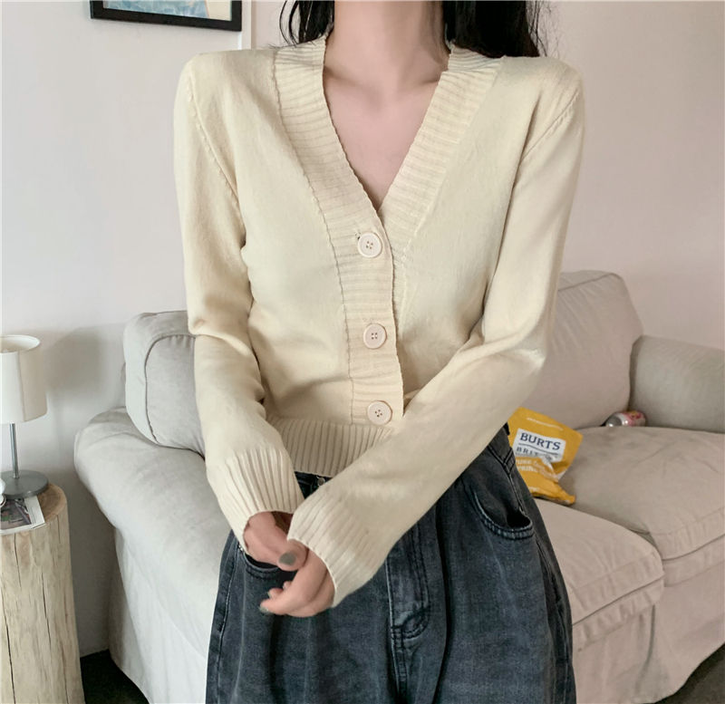 V-neck loose autumn tops long sleeve knitted coat
