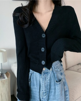 V-neck loose autumn tops long sleeve knitted coat