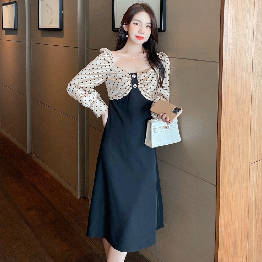 Square collar long long sleeve France style dress