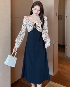 Square collar long long sleeve France style dress