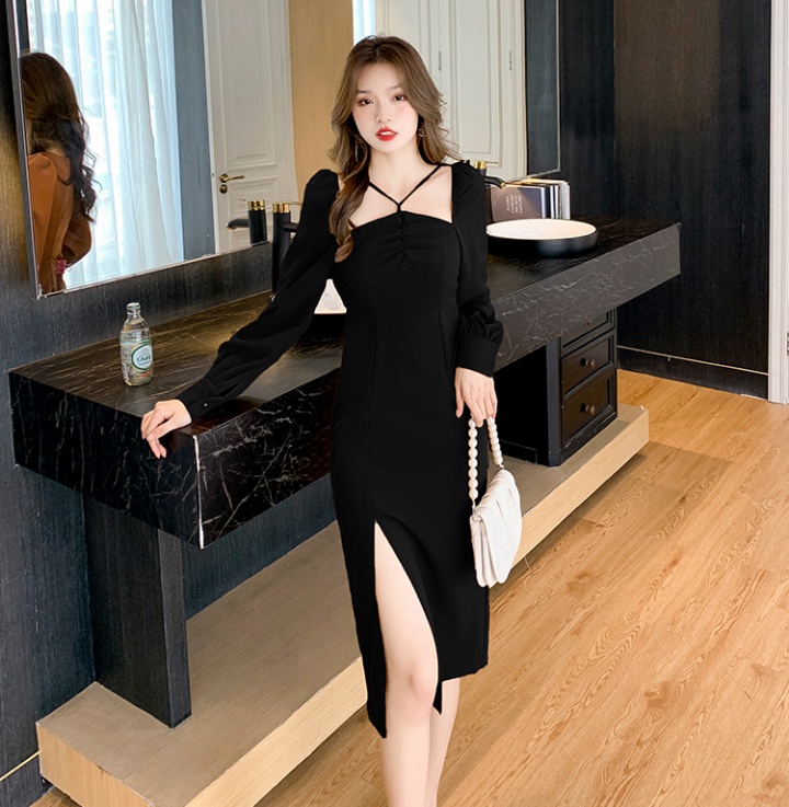 Slim long sleeve sexy autumn high waist Korean style dress