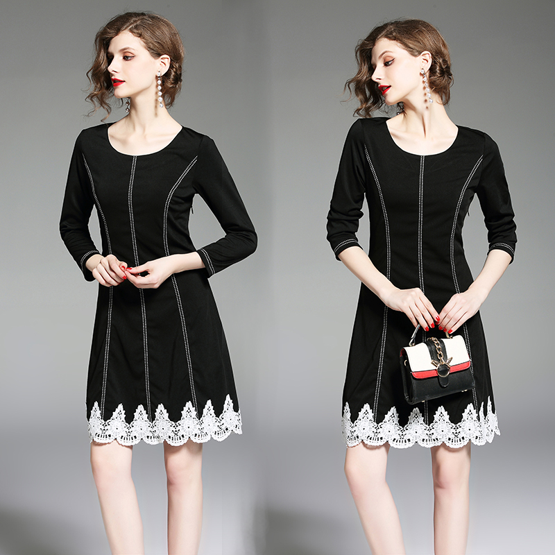 Lace fashion black temperament slim dress for women