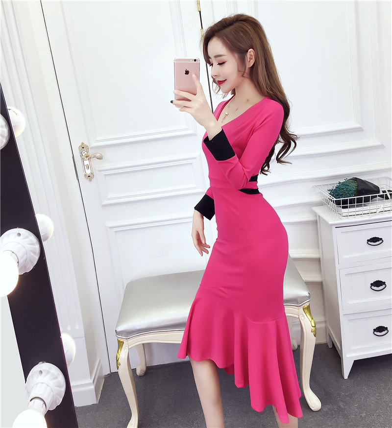 Mixed colors ladies dress package hip formal dress