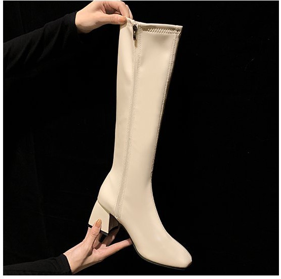Winter square head thigh boots side zipper boots