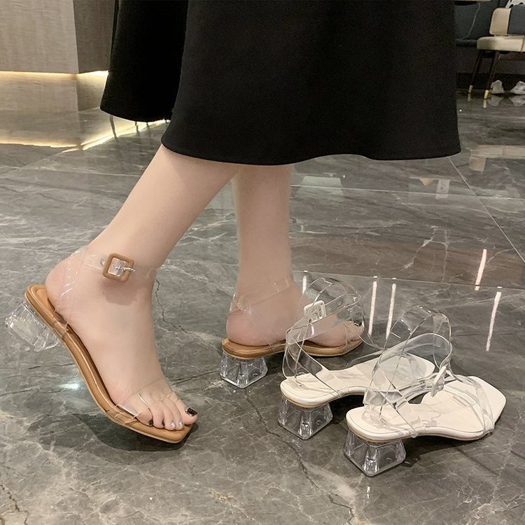 Square head thick middle-heel sandals for women