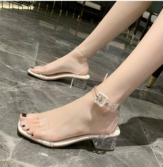 Square head thick middle-heel sandals for women