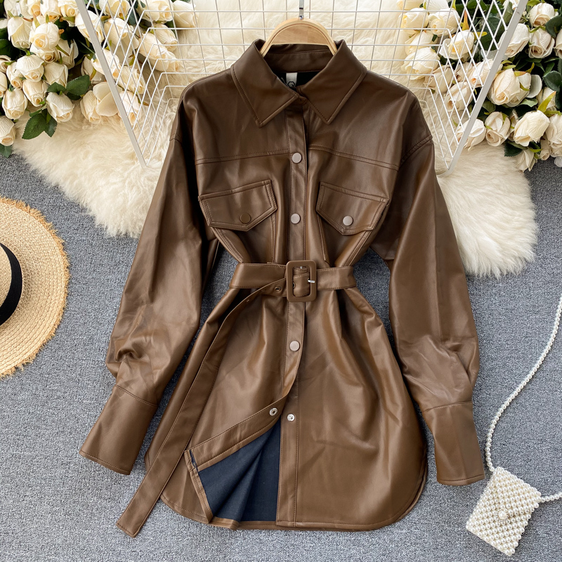 All-match shirt leather coat for women