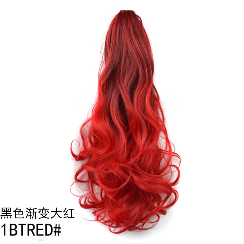 Gradient pattern horsetail wig big waves long curly hair