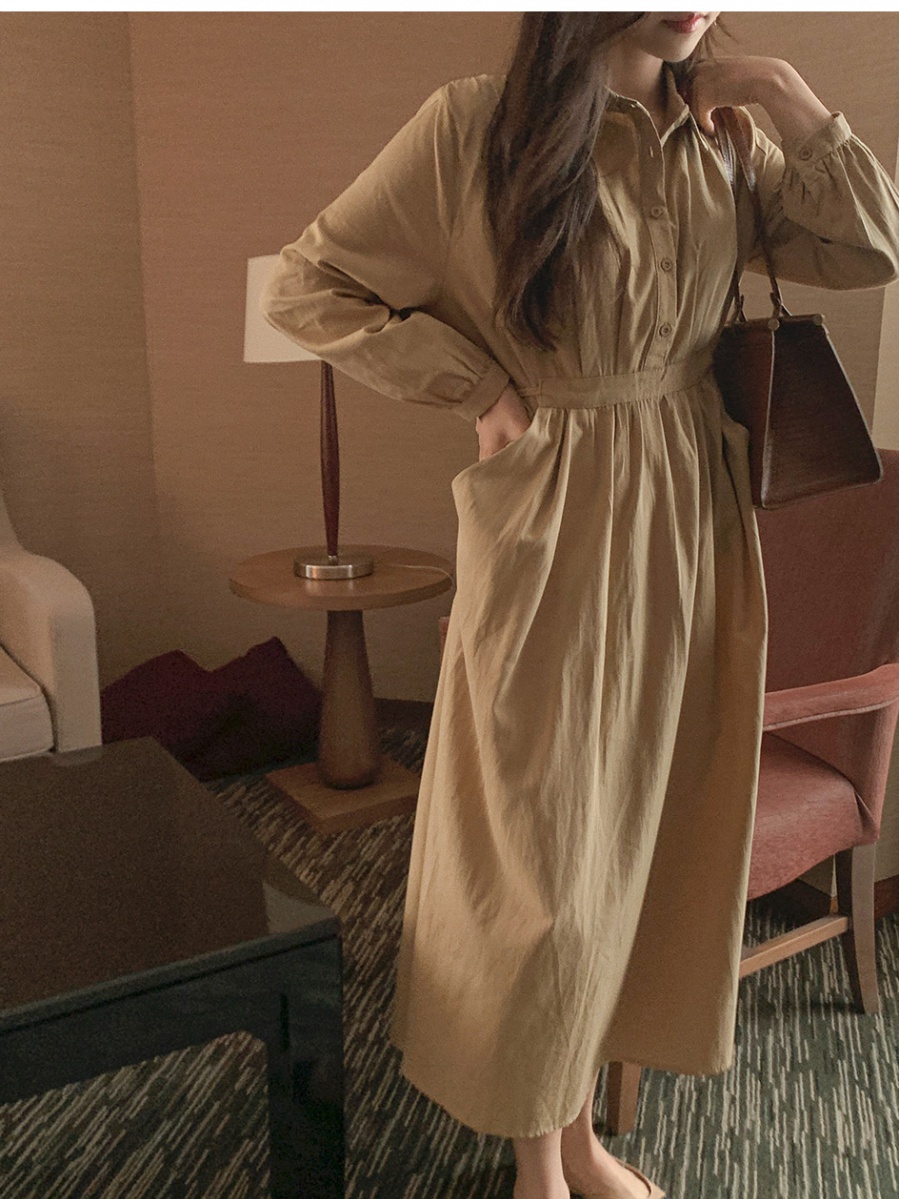 Korean style frenum shirt temperament long dress