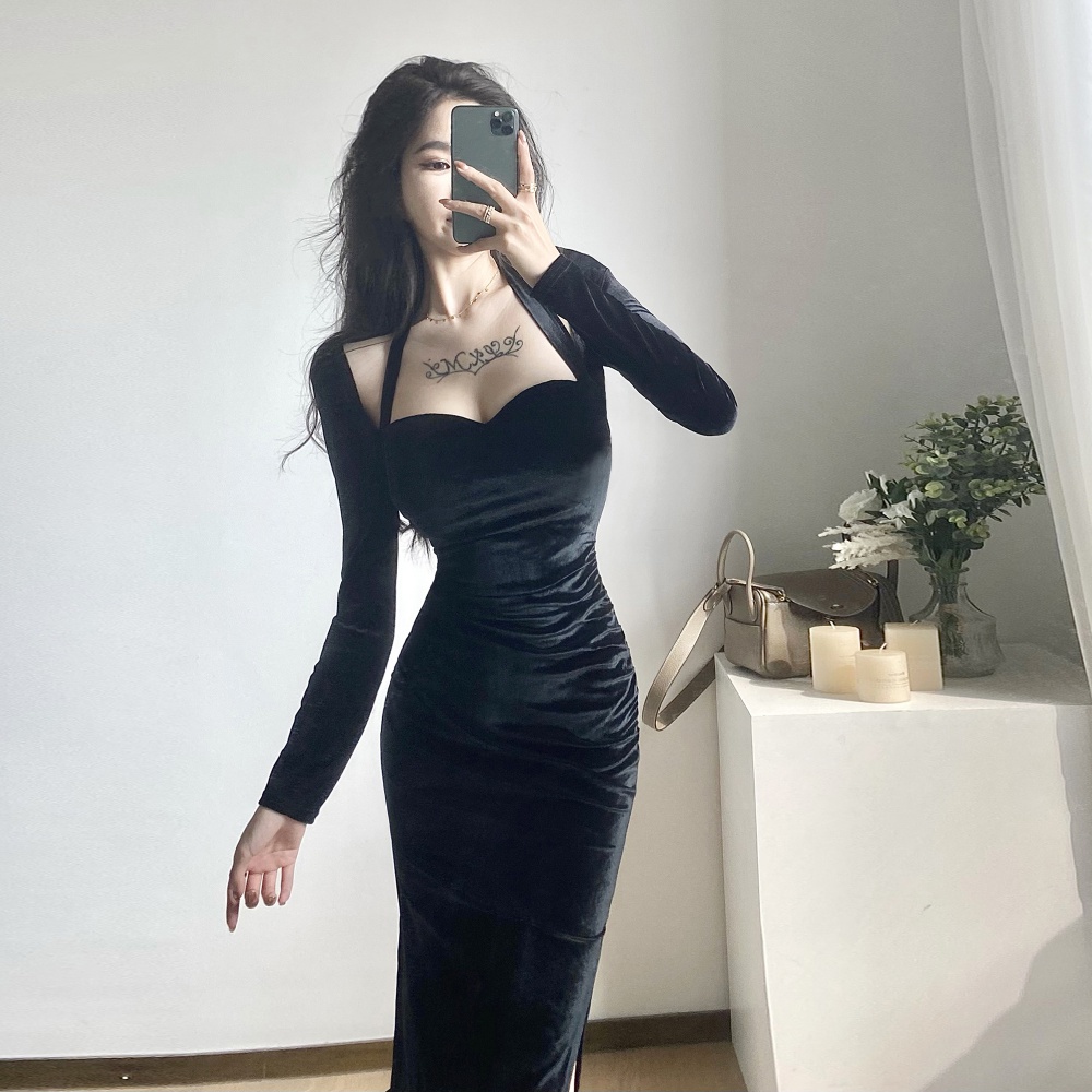 Long waistcoat black formal dress 2pcs set