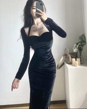 Long waistcoat black formal dress 2pcs set