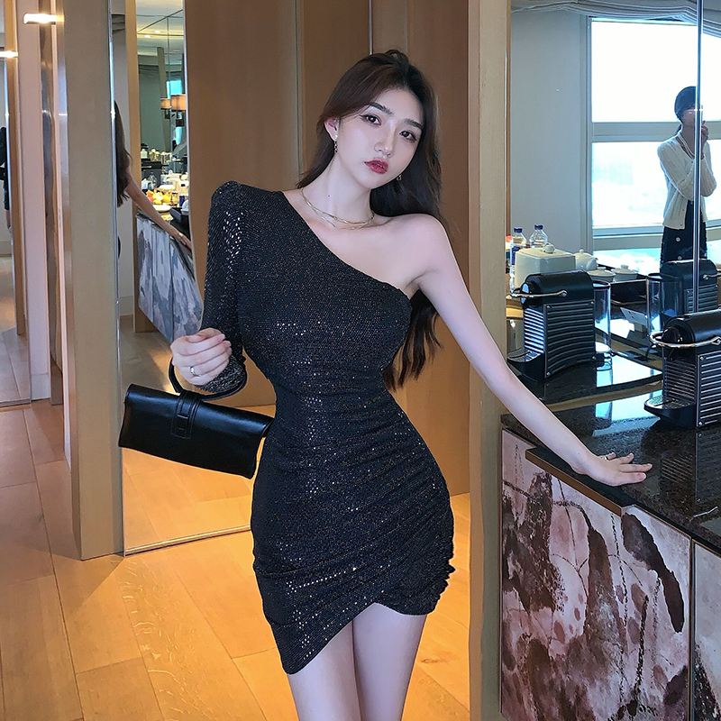Sexy annual meeting ladies formal dress shoulder queen dress