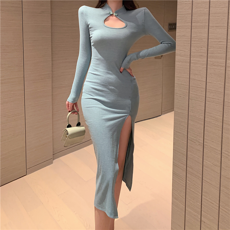 Slim split autumn long dress temperament sexy dress