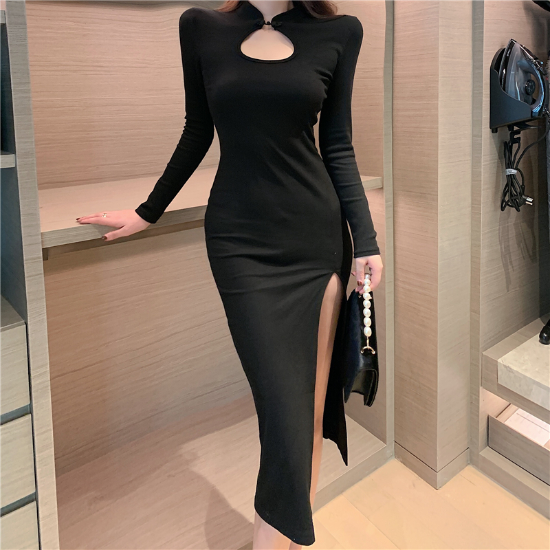 Slim split autumn long dress temperament sexy dress