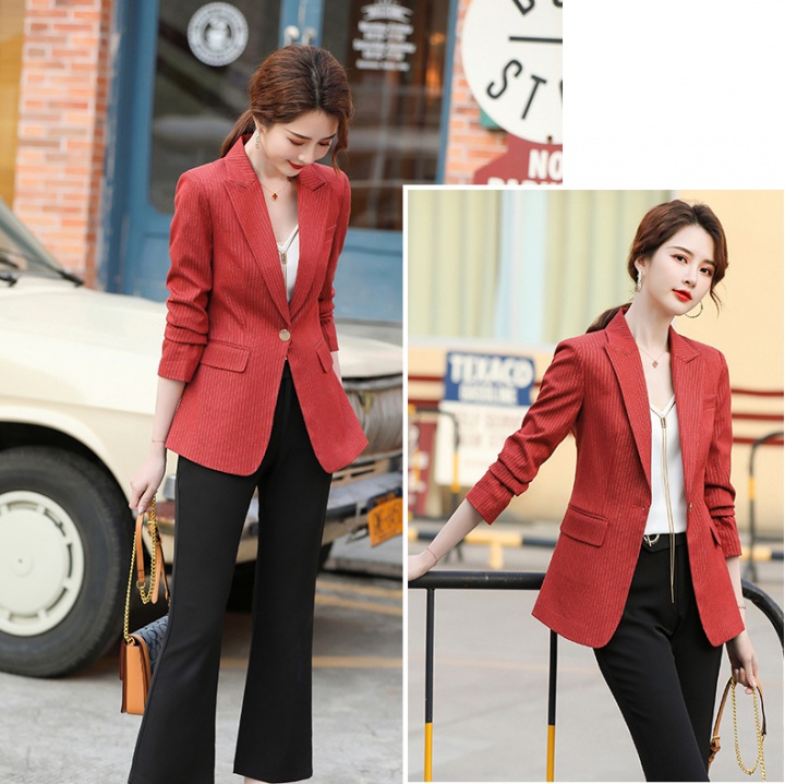 Stripe temperament spring and autumn coat Korean style slim tops