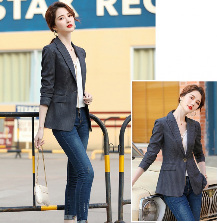 Stripe temperament spring and autumn coat Korean style slim tops