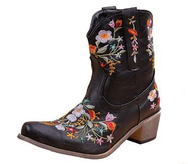 Low cylinder embroidery pointed autumn and winter boots