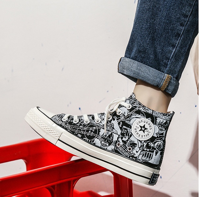 High-heeled autumn board shoes student graffiti shoes for men