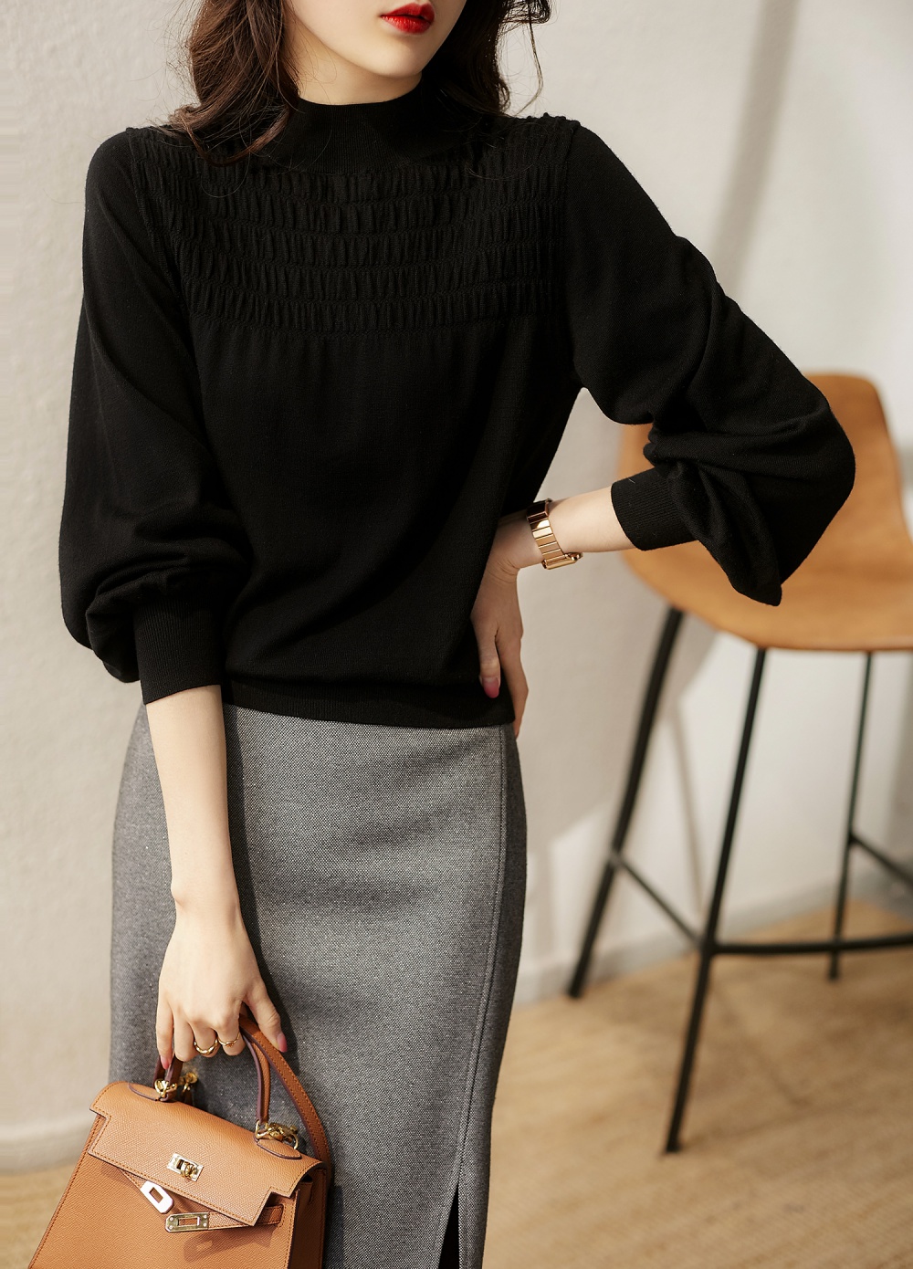 Lantern sleeve retro sweater