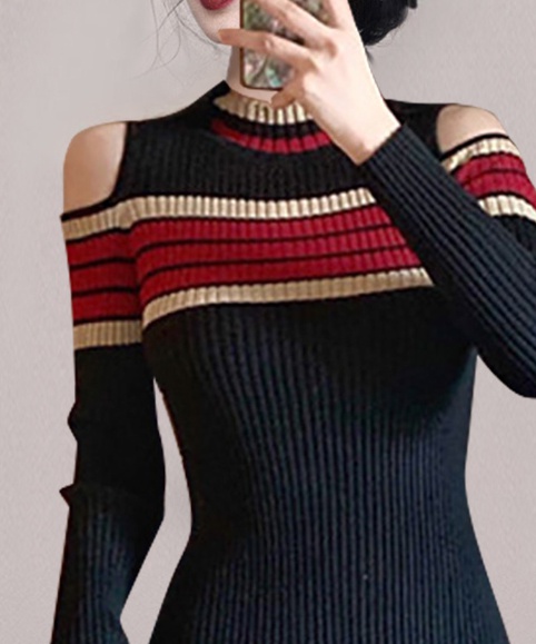 Slim half high collar T-back knitted dress