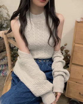 Sling loose long sleeve vest autumn knitted tops 2pcs set