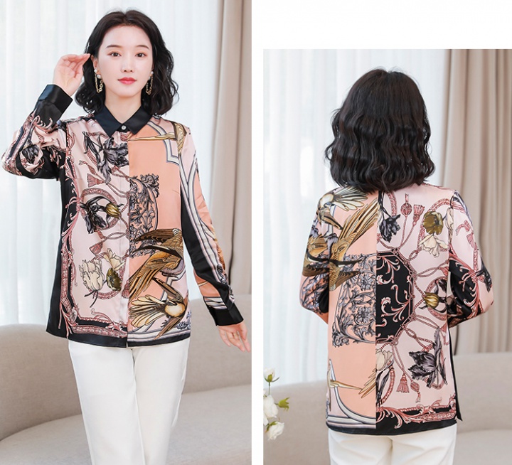 Silk autumn long sleeve printing real silk shirt for women