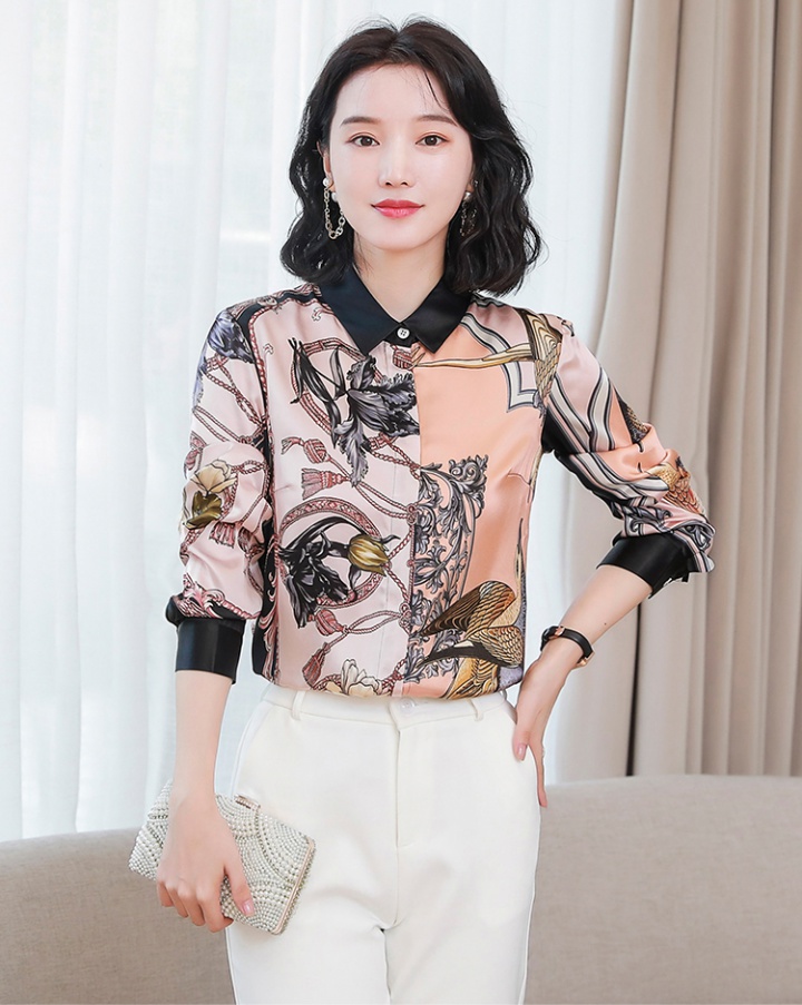 Silk autumn long sleeve printing real silk shirt for women