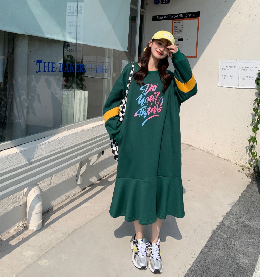 Korean style big skirt winter hoodie large yard long dress