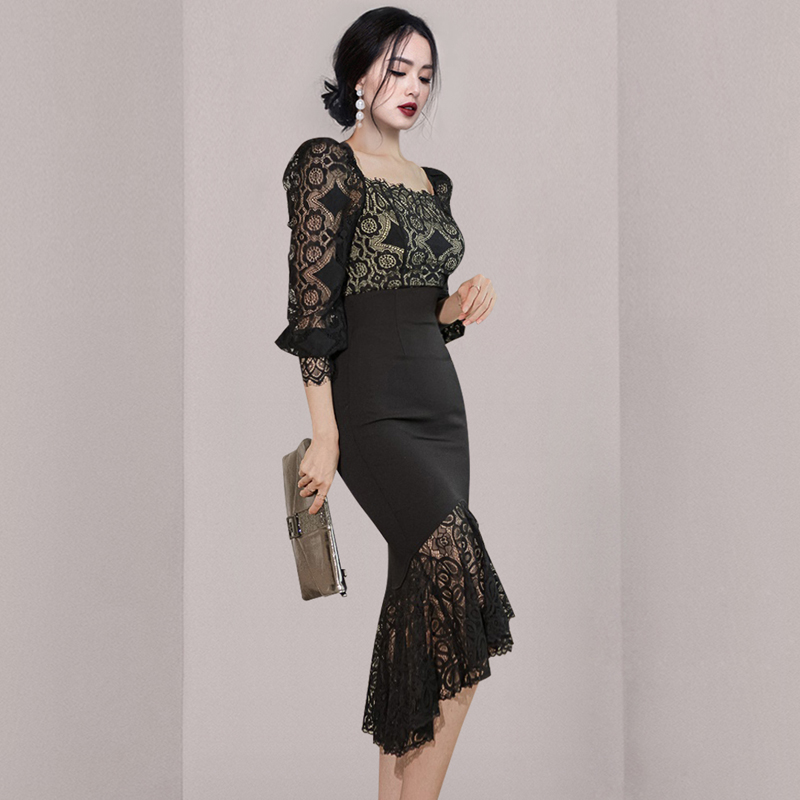 Lace tops Korean style skirt 2pcs set for women