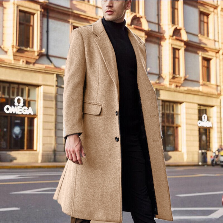 Woolen windbreaker long woolen coat for men