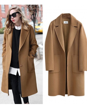 Long loose overcoat European style woolen coat