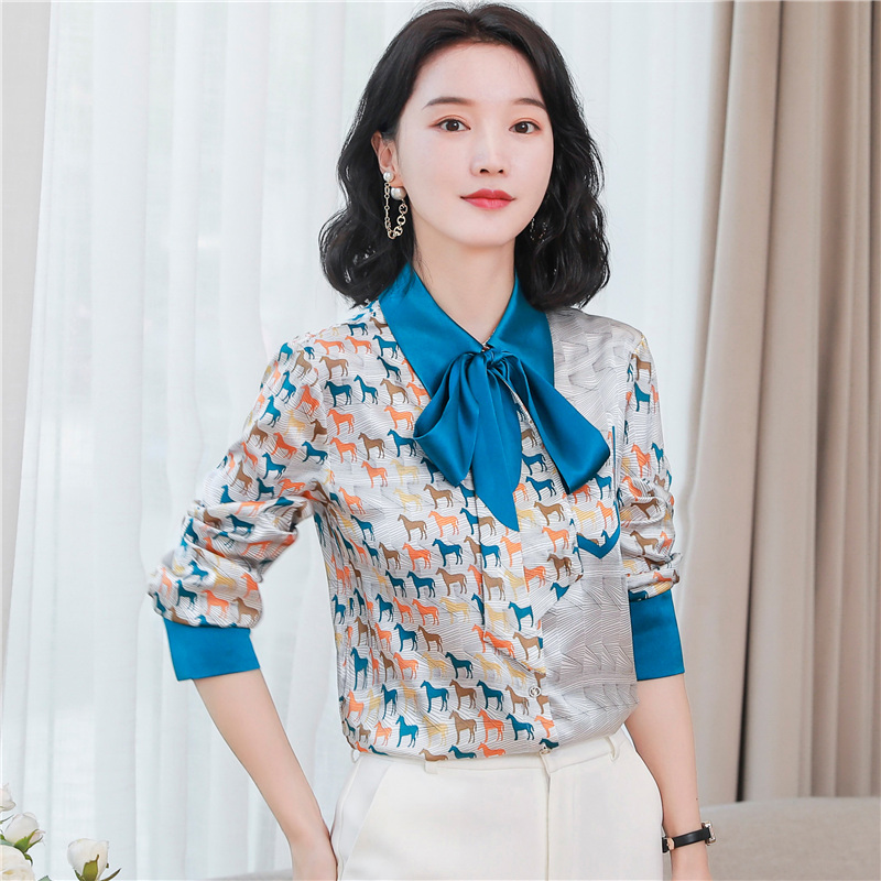 Streamer silk shirt Western style real silk tops for women