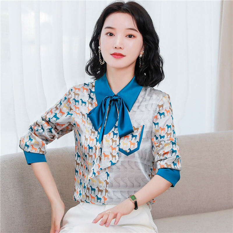 Streamer silk shirt Western style real silk tops for women