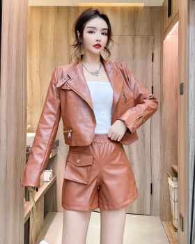 Fashion business suit sling leather coat 3pcs set