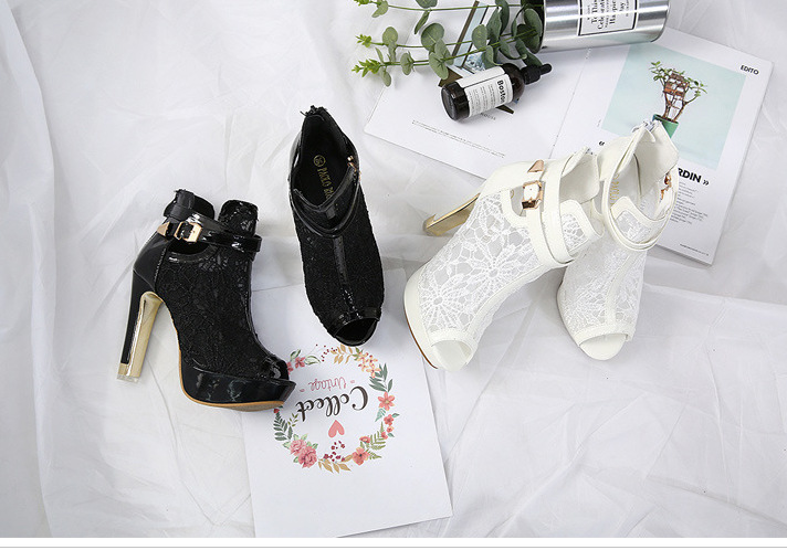 High-heeled gauze lace breathable summer boots