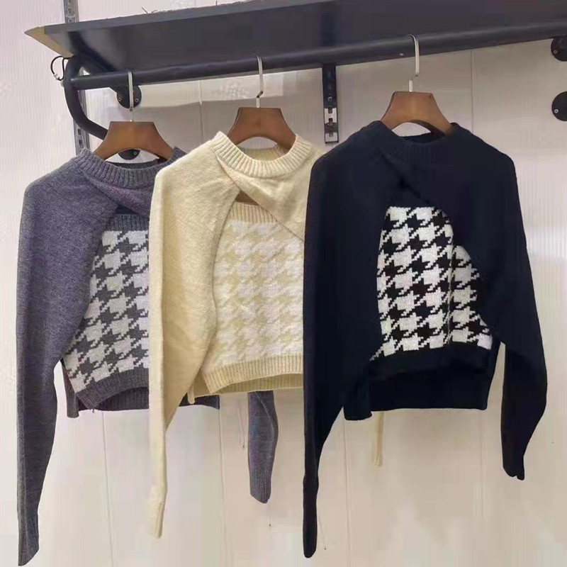 Sling tops long sleeve sweater 2pcs set for women
