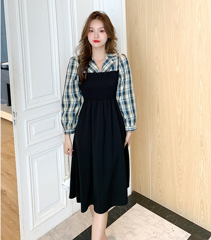 Pseudo-two plaid dress bottoming autumn business suit