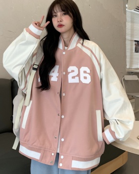 Letters autumn loose coat pink embroidery baseball uniforms