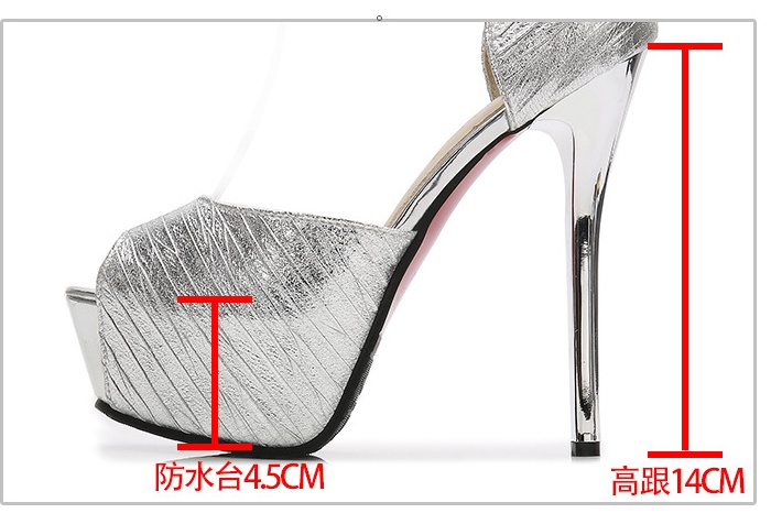 Sexy nightclub fish mouth sandals metal high-heeled platform