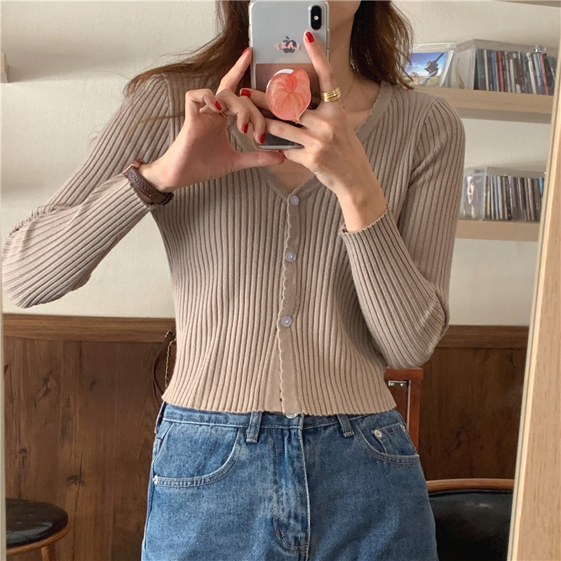 Short Korean style bottoming shirt pure slim sweater