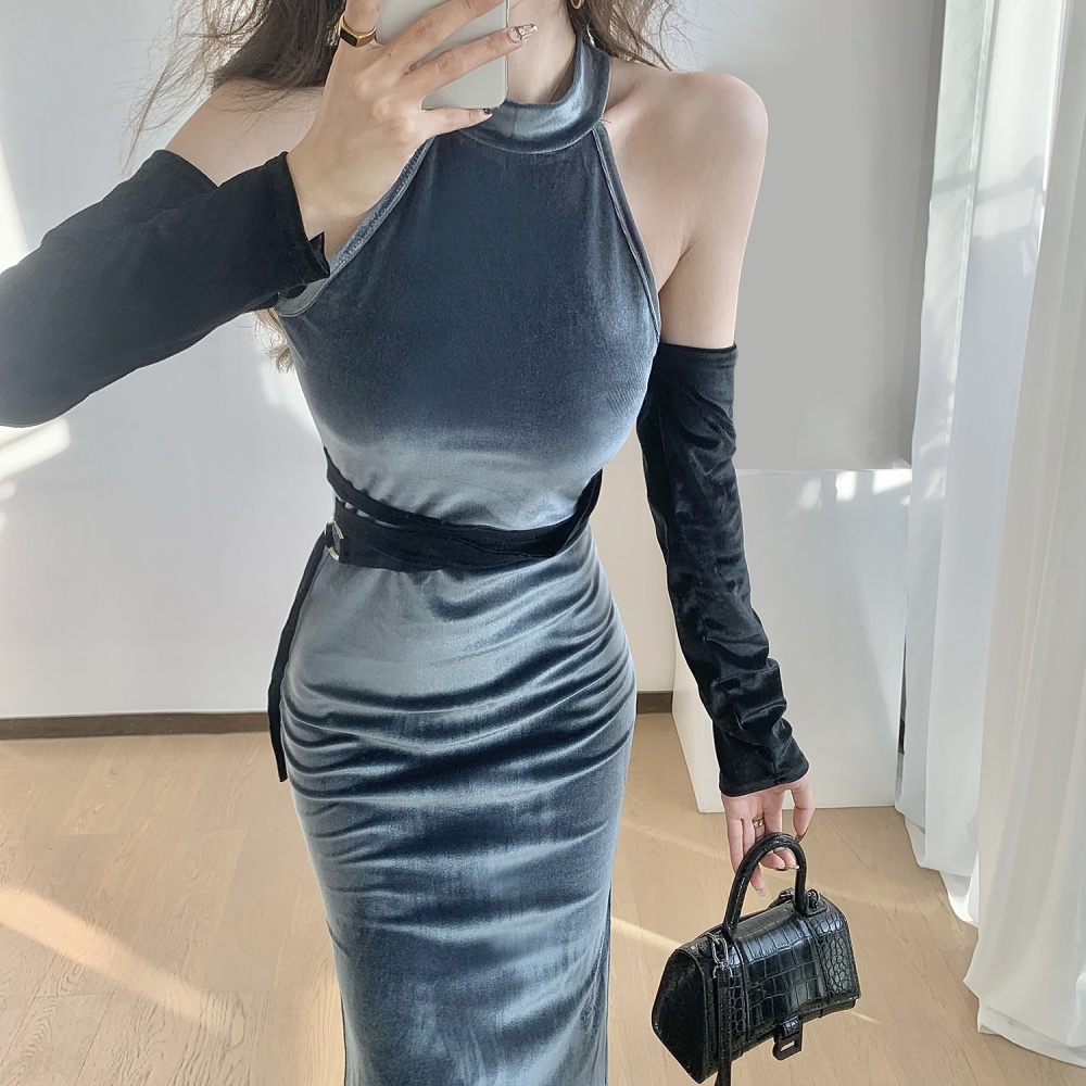 Sexy France style tight mixed colors slim dress