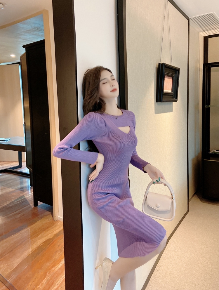 Knitted bottoming long dress sexy slim dress for women