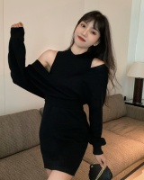 Retro black autumn tender dress 2pcs set for women