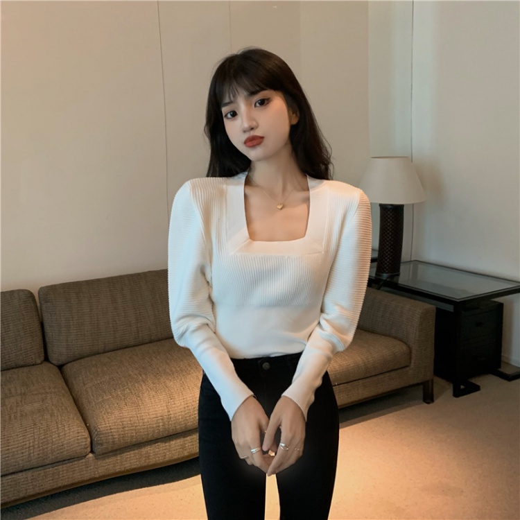Pullover puff sleeve sweater slim bottoming shirt