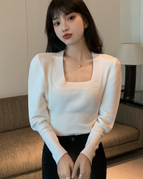 Pullover puff sleeve sweater slim bottoming shirt