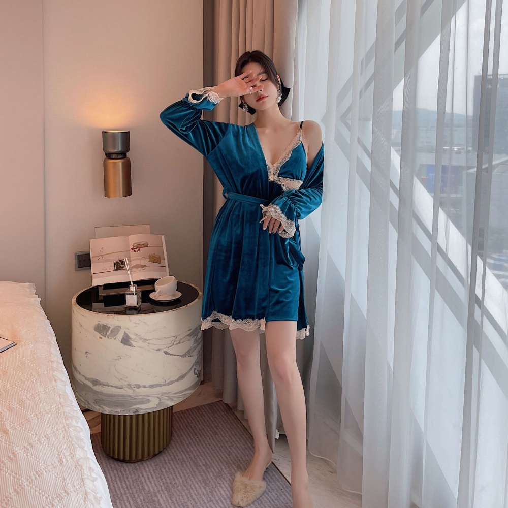 Long sleeve pajamas nightgown 2pcs set for women