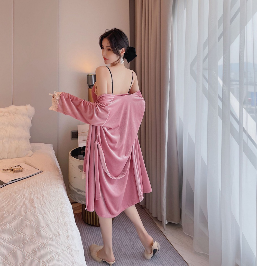 Golden velvet nightgown pajamas 2pcs set for women