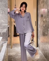 Silky autumn and winter simple pajamas 2pcs set for women